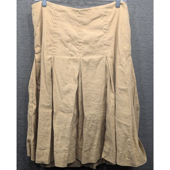 MAEVE by Anthropologie Womens Skirt - Tan, Pleated, Linen, Zip, Pockets, 8 - Picture 1 of 4
